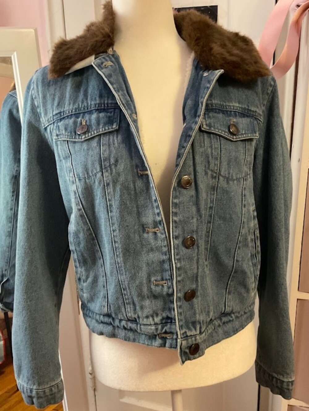 US Polo Denim Jacket, Women's Medium, Removable Fur Collar, Little Wear